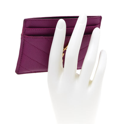 Saint Laurent Grain De Poudre Matelasse Chevron Monogram Credit Card Case Dark Grape 2 of 13