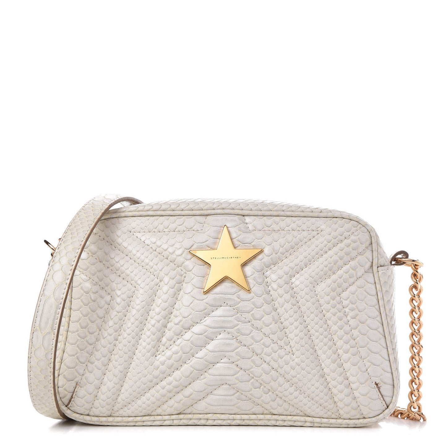 Snakeskin Effect Star Patch Shoulder Bag Ivory