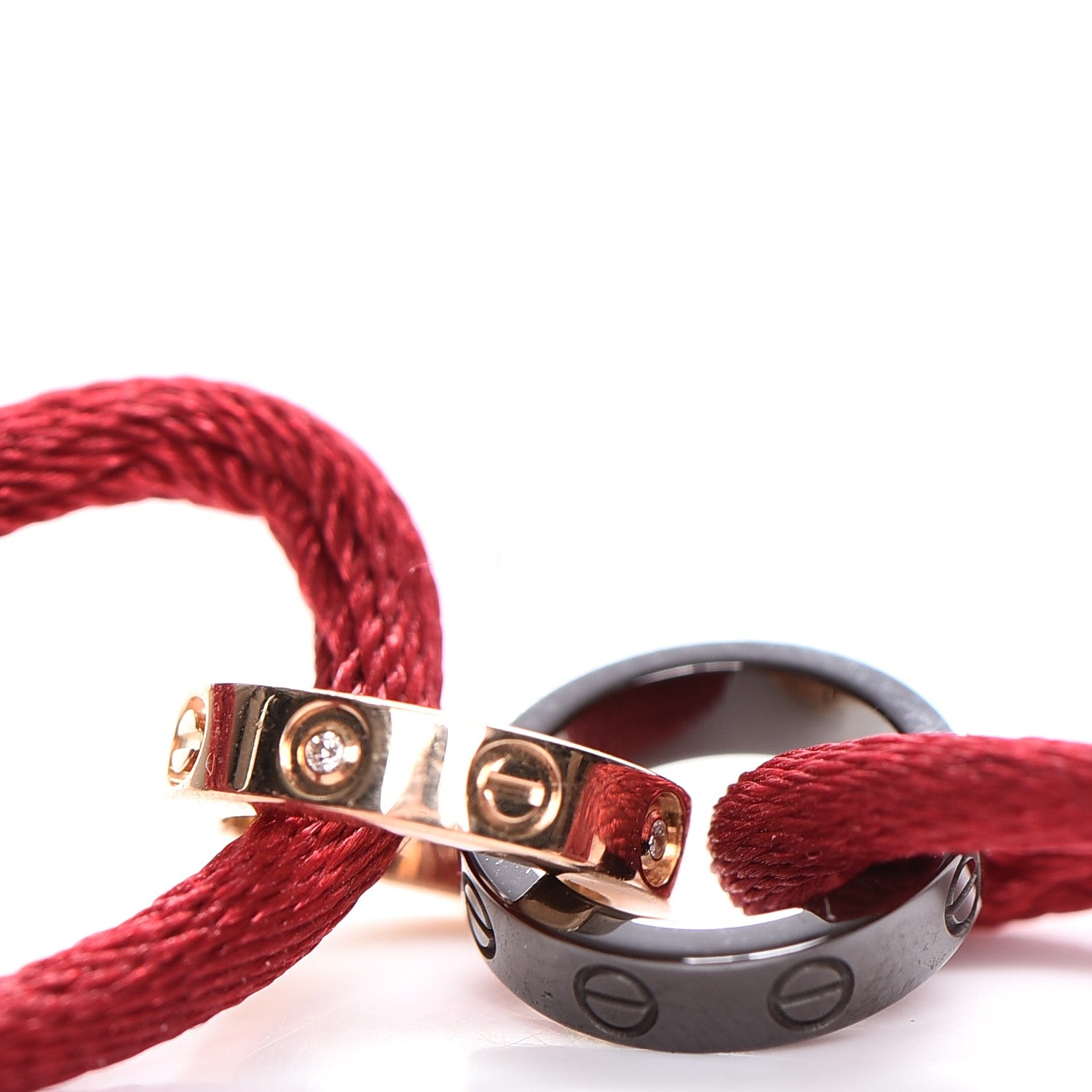 Cartier 18K Pink Gold Ceramic 4 Diamond LOVE Cord Bracelet Red 4 of 8