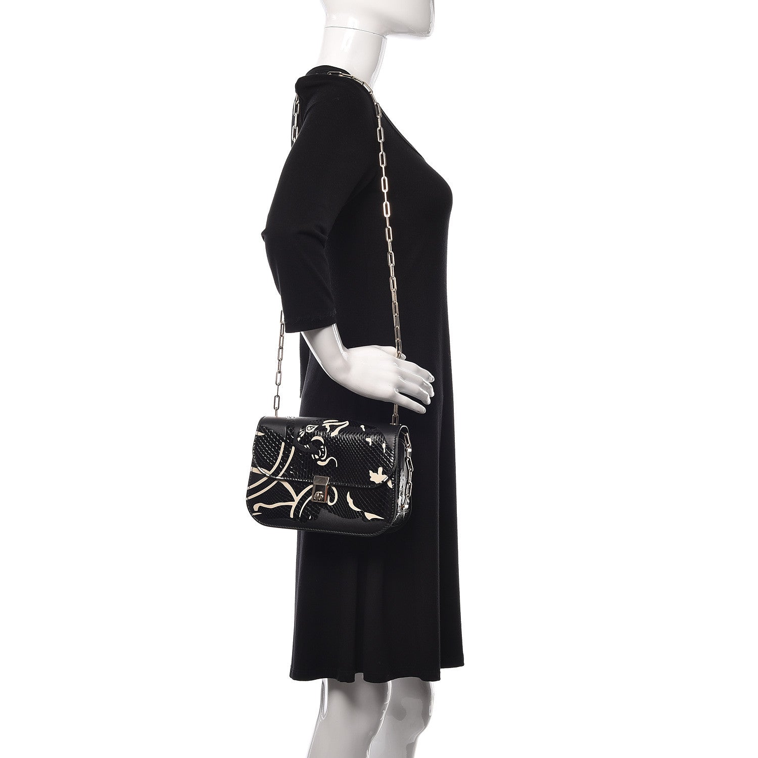 Valentino Garavani Calfskin Snakeskin Panther Chain Flap Bag Black 2 of 9