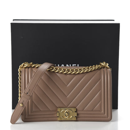 Chanel Calfskin Chevron Quilted Medium Boy Flap Beige 10 of 10