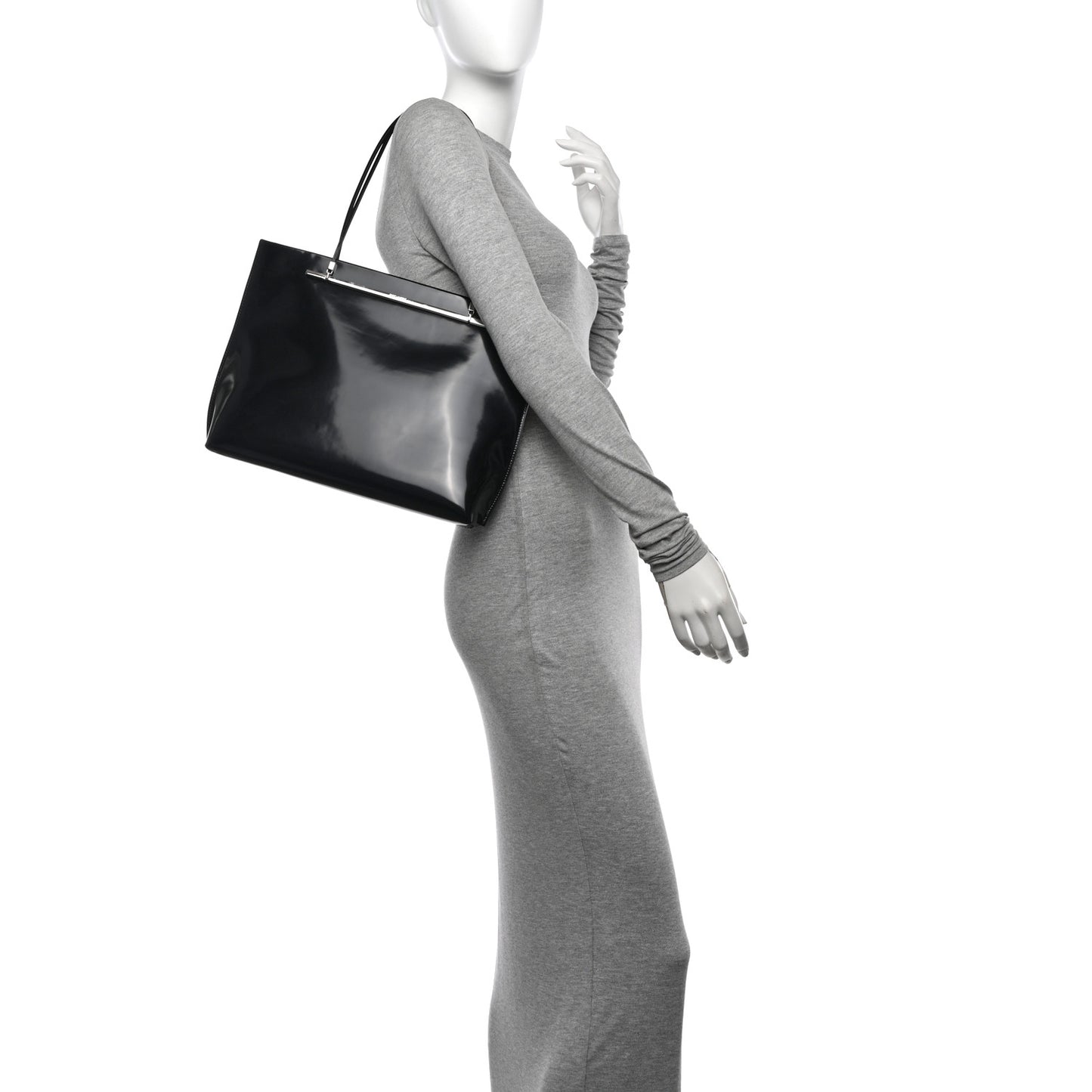 Patent Calfskin Suzanne Shopping Tote Black