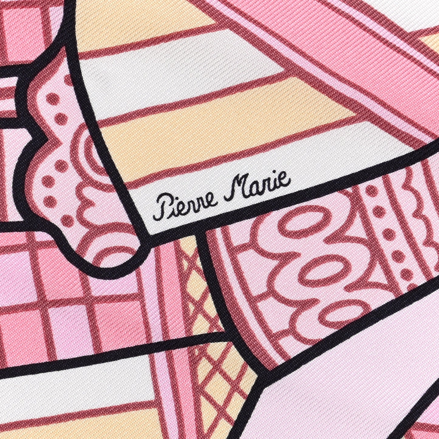 Silk Carre Duels Oniriques Scarf 90 Rose Pale Gris Jaune