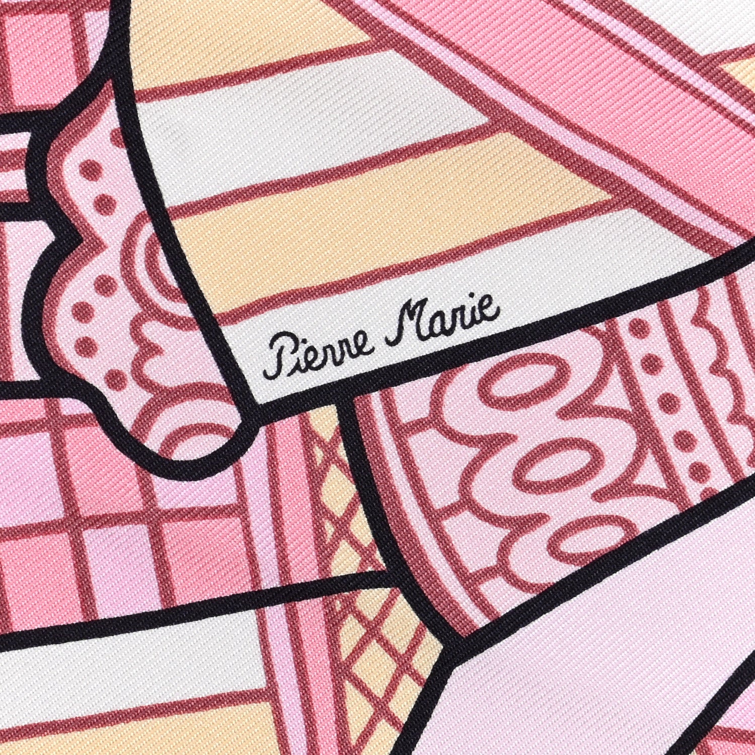 Hermes Silk Carre Duels Oniriques Scarf 90 Rose Pale Gris Jaune 7 of 10