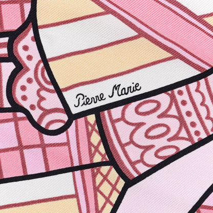 Hermes Silk Carre Duels Oniriques Scarf 90 Rose Pale Gris Jaune 7 of 10