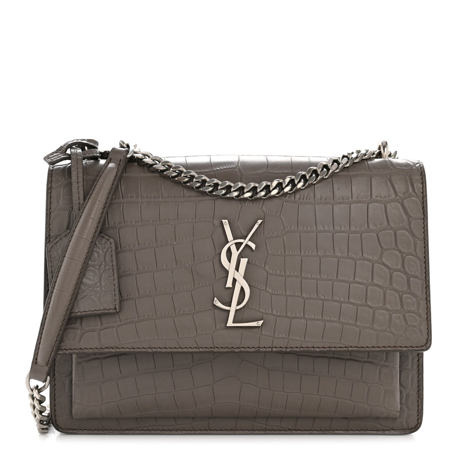 Saint Laurent Calfskin Crocodile Embossed Medium Monogram Sunset Fog 1 of 14