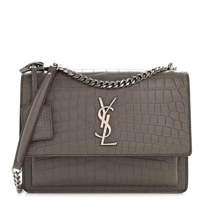 Saint Laurent Calfskin Crocodile Embossed Medium Monogram Sunset Fog 1 of 14
