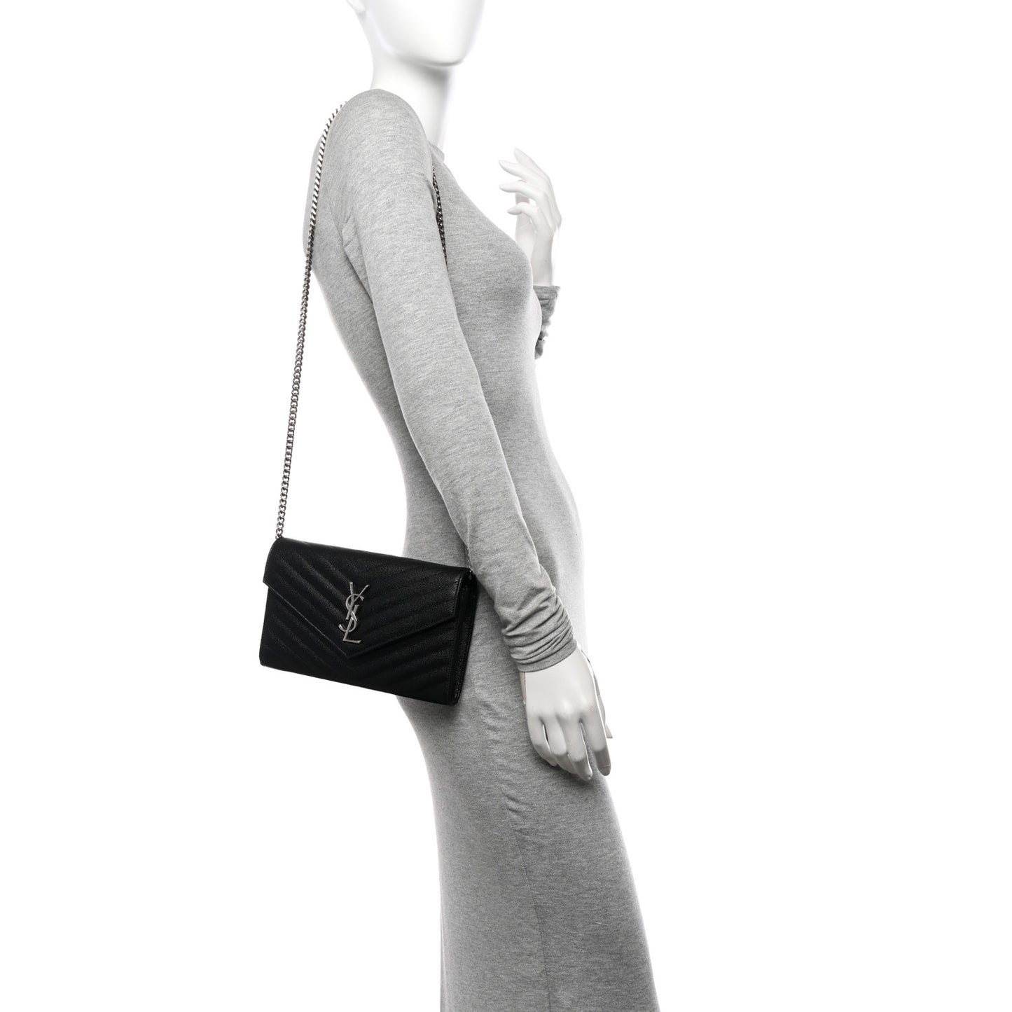 Grain De Poudre Matelasse Chevron Monogram Chain Wallet Black