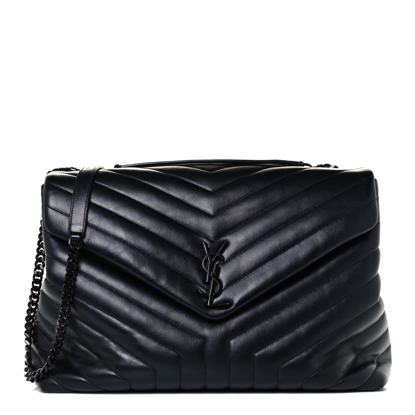 Calfskin Y Quilted Monogram Large Loulou Chain Satchel Black