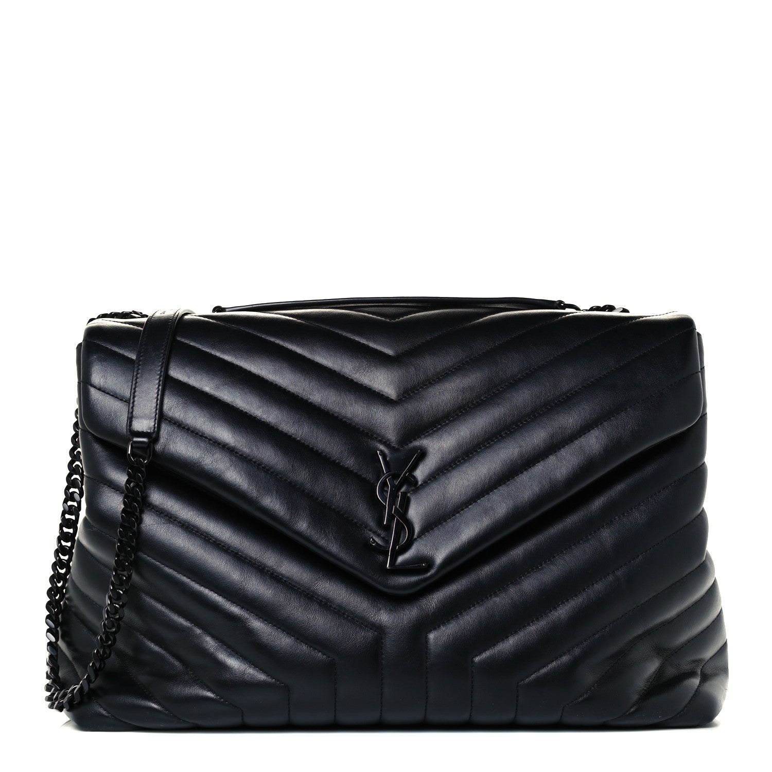 Saint Laurent Calfskin Y Quilted Monogram Large Loulou Chain Satchel Black 1 of 10