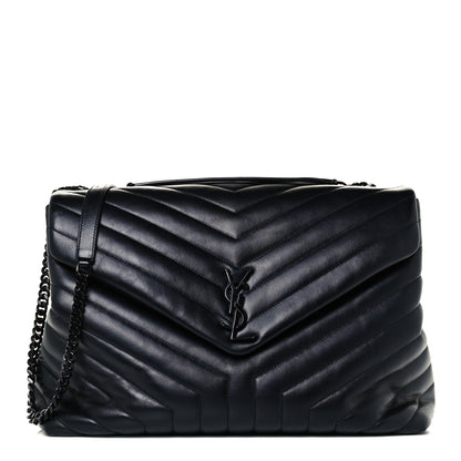 Saint Laurent Calfskin Y Quilted Monogram Large Loulou Chain Satchel Black 1 of 10
