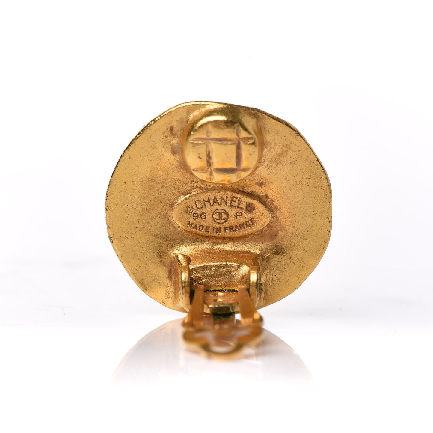 CC Button Clip On Earrings Gold