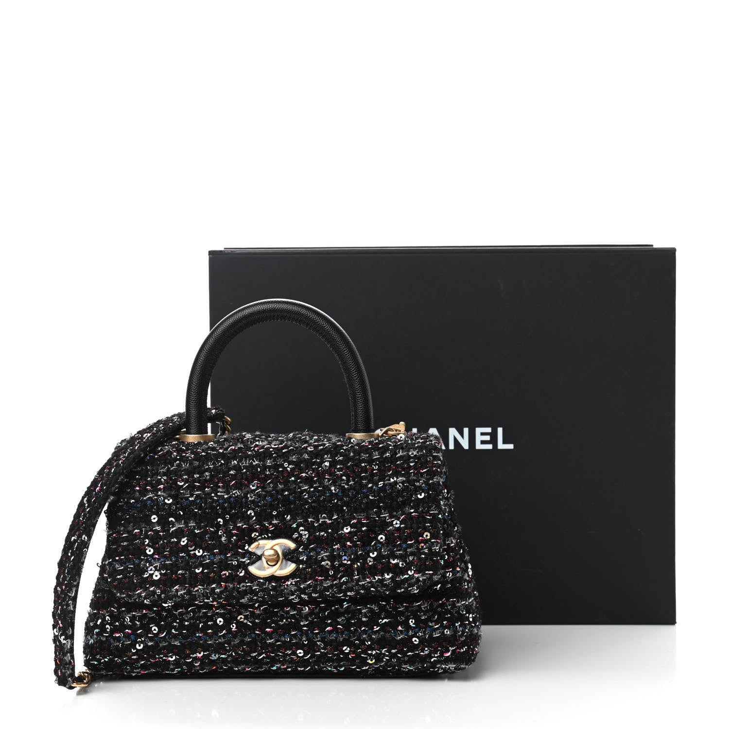 Chanel Tweed Sequin Mini Coco Handle Flap Black 11 of 11
