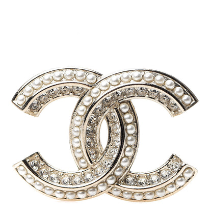 Chanel Crystal Pearl Chain Mania CC Brooch Gold 1 of 3