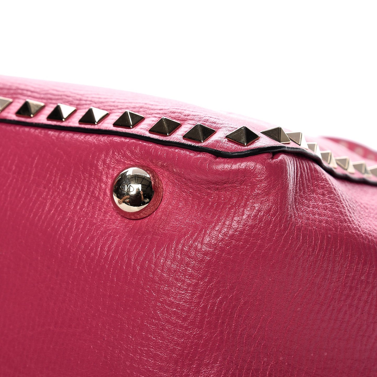 Textured Calfskin Medium Rockstud Tote Pop Fuxia