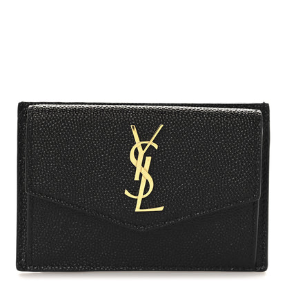 Saint Laurent Grain De Poudre Uptown Monogram Card Case Black 1 of 8