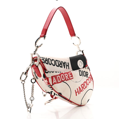 Christian Dior Canvas Hardcore Pierced Saddle Bag White Red Black 2 of 12