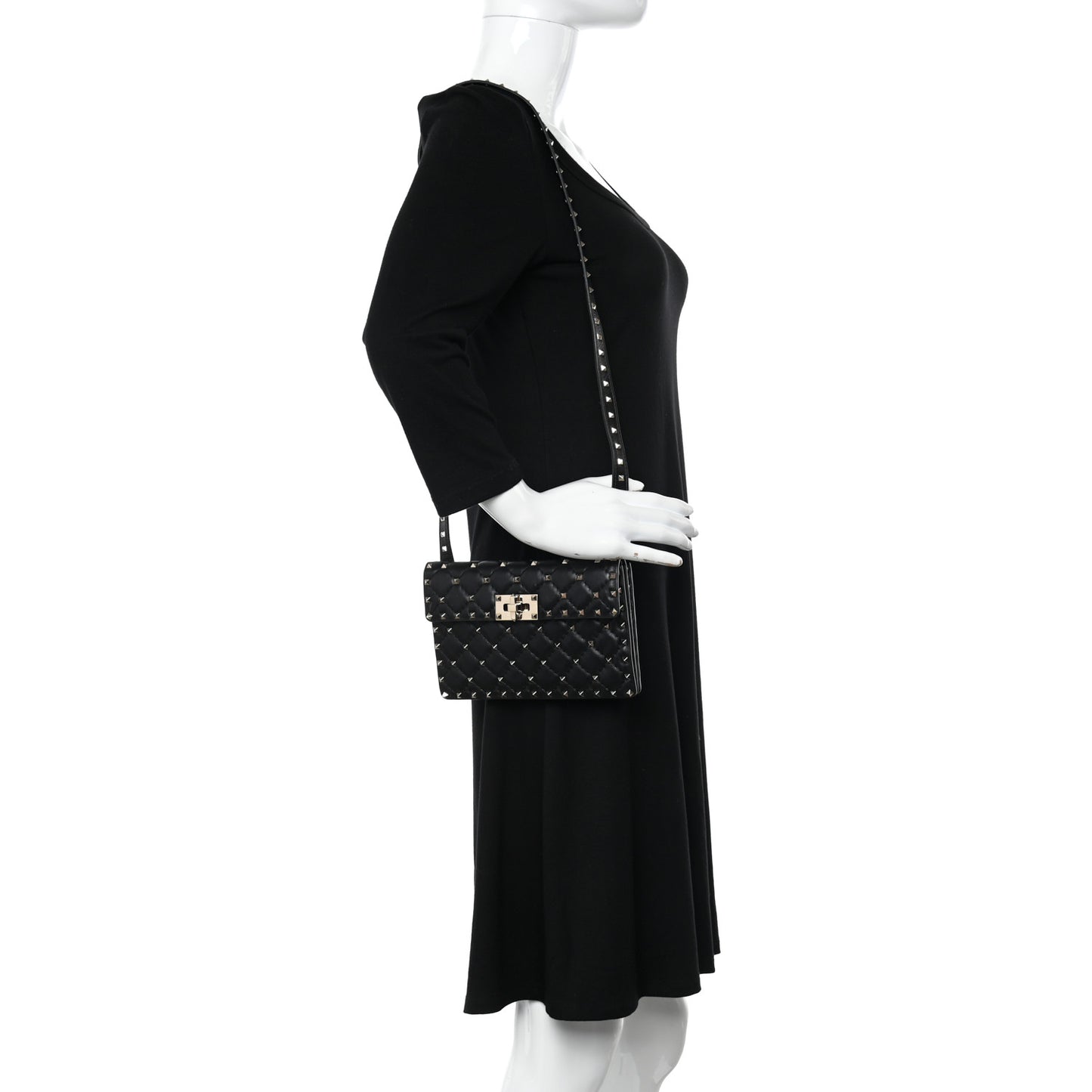 Lambskin Rockstud Spike Crossbody Bag Black