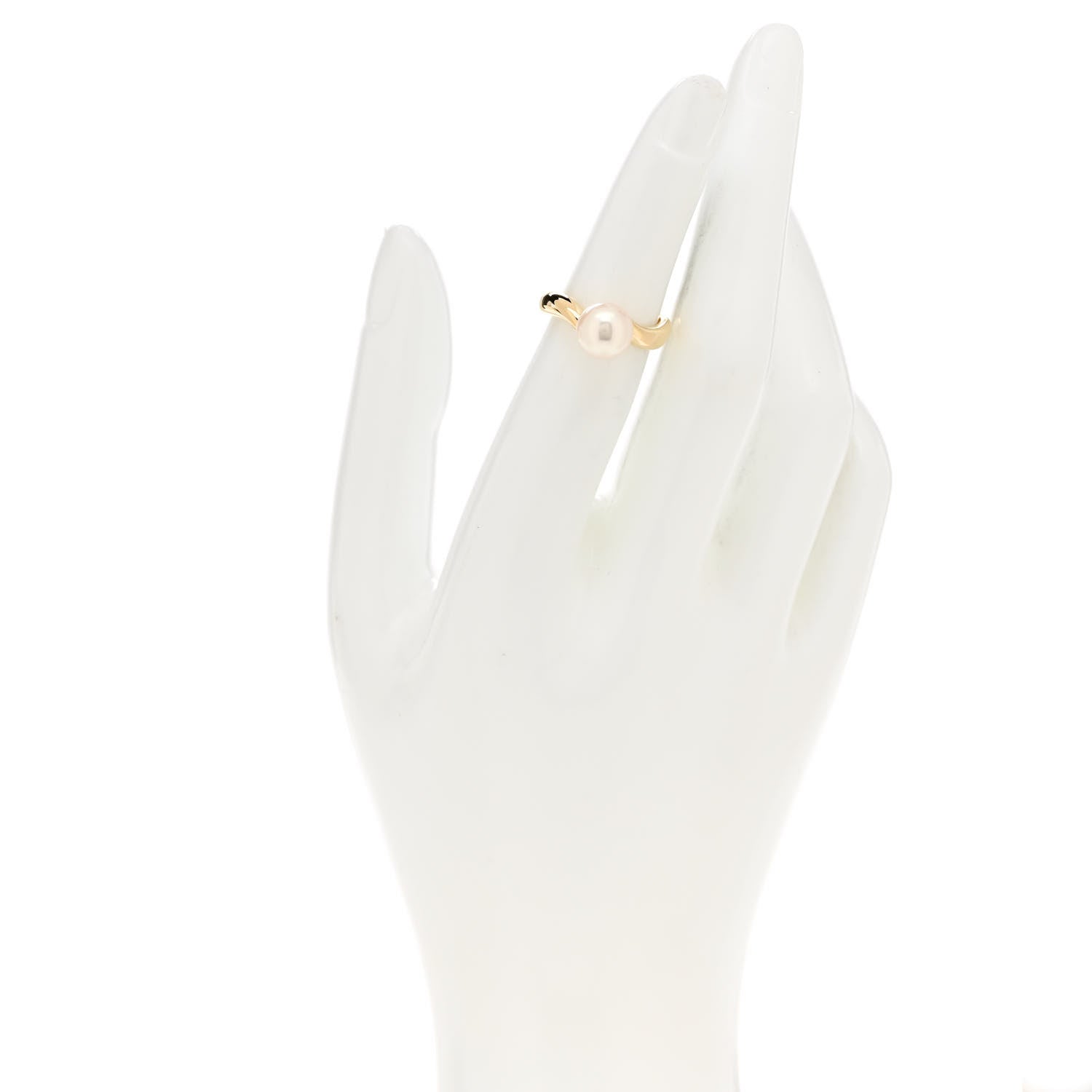 Mikimoto 18K Yellow Gold Akoya Pearl 8mm Wave Ring 49 4.75 2 of 5
