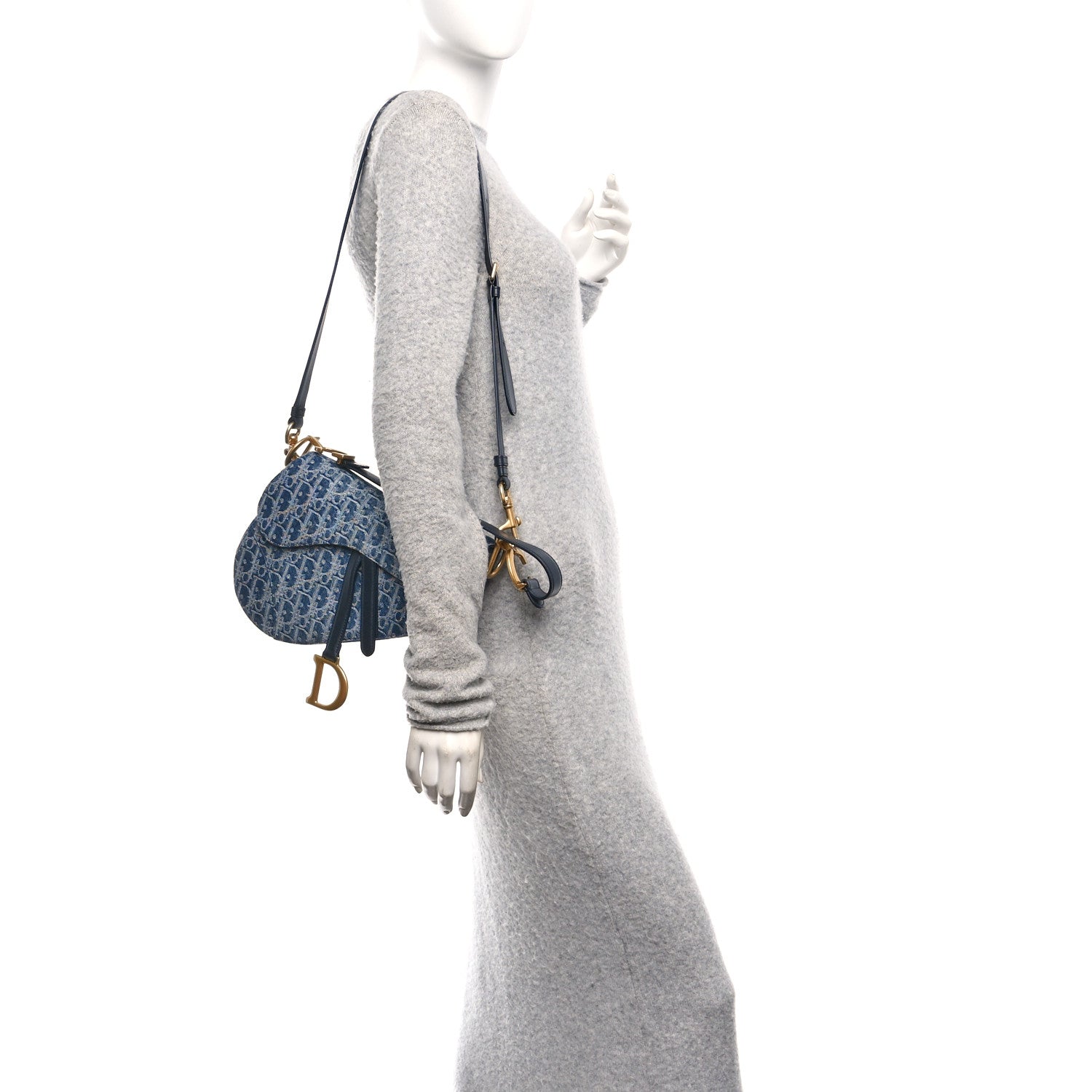 Christian Dior Denim Oblique Jacquard Saddle Bag With Strap Black 2 of 9