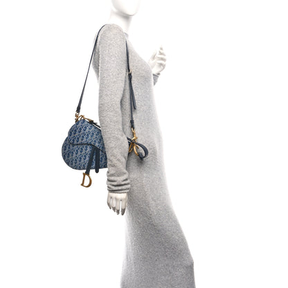 Christian Dior Denim Oblique Jacquard Saddle Bag With Strap Black 2 of 9