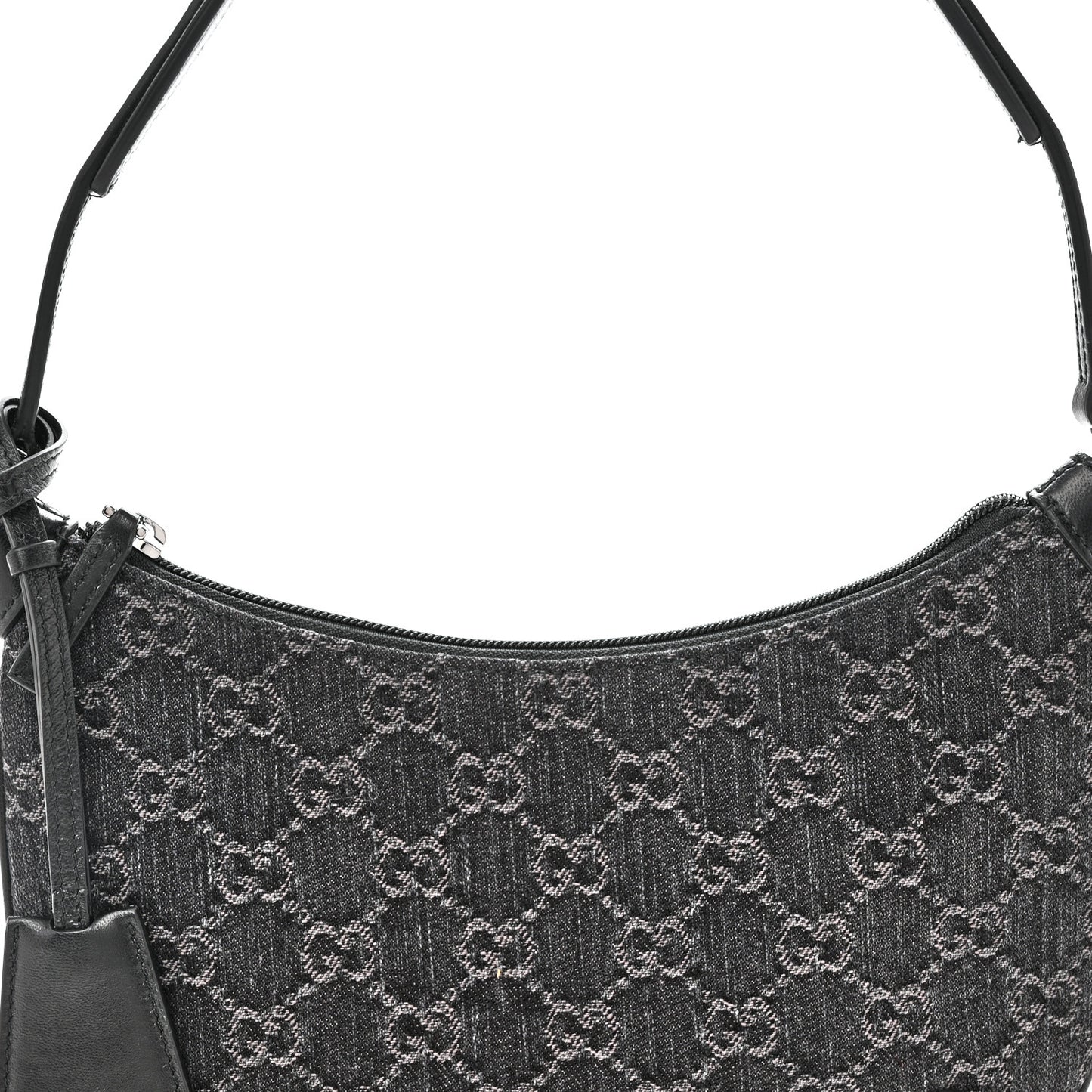 Jacquard Black Denim GG Monogram Horsebit Slim Small Shoulder Bag Black Grey