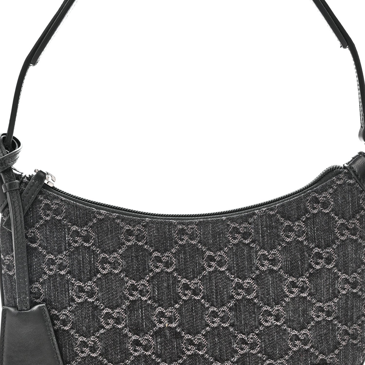 Gucci Jacquard Black Denim GG Monogram Horsebit Slim Small Shoulder Bag Black Grey 8 of 10