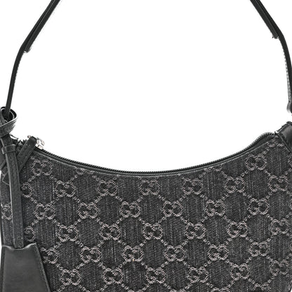 Gucci Jacquard Black Denim GG Monogram Horsebit Slim Small Shoulder Bag Black Grey 8 of 10