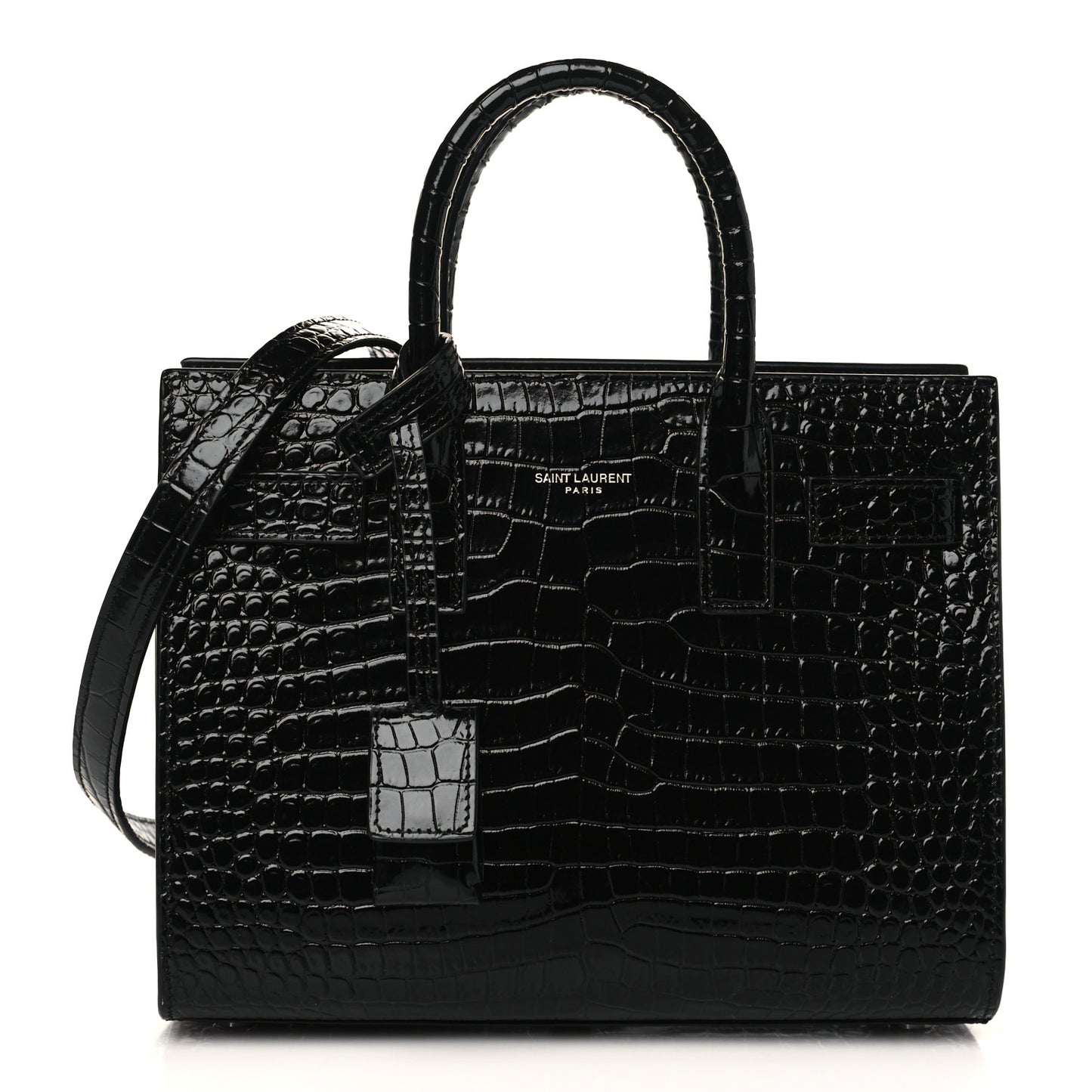Calfskin Crocodile Embossed Nano Sac De Jour Black