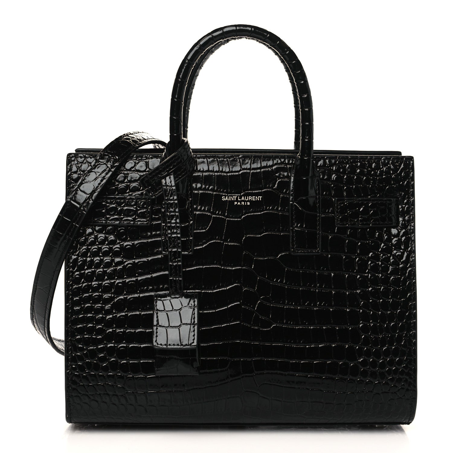 Saint Laurent Calfskin Crocodile Embossed Nano Sac De Jour Black 1 of 9
