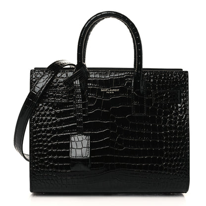 Saint Laurent Calfskin Crocodile Embossed Nano Sac De Jour Black 1 of 9