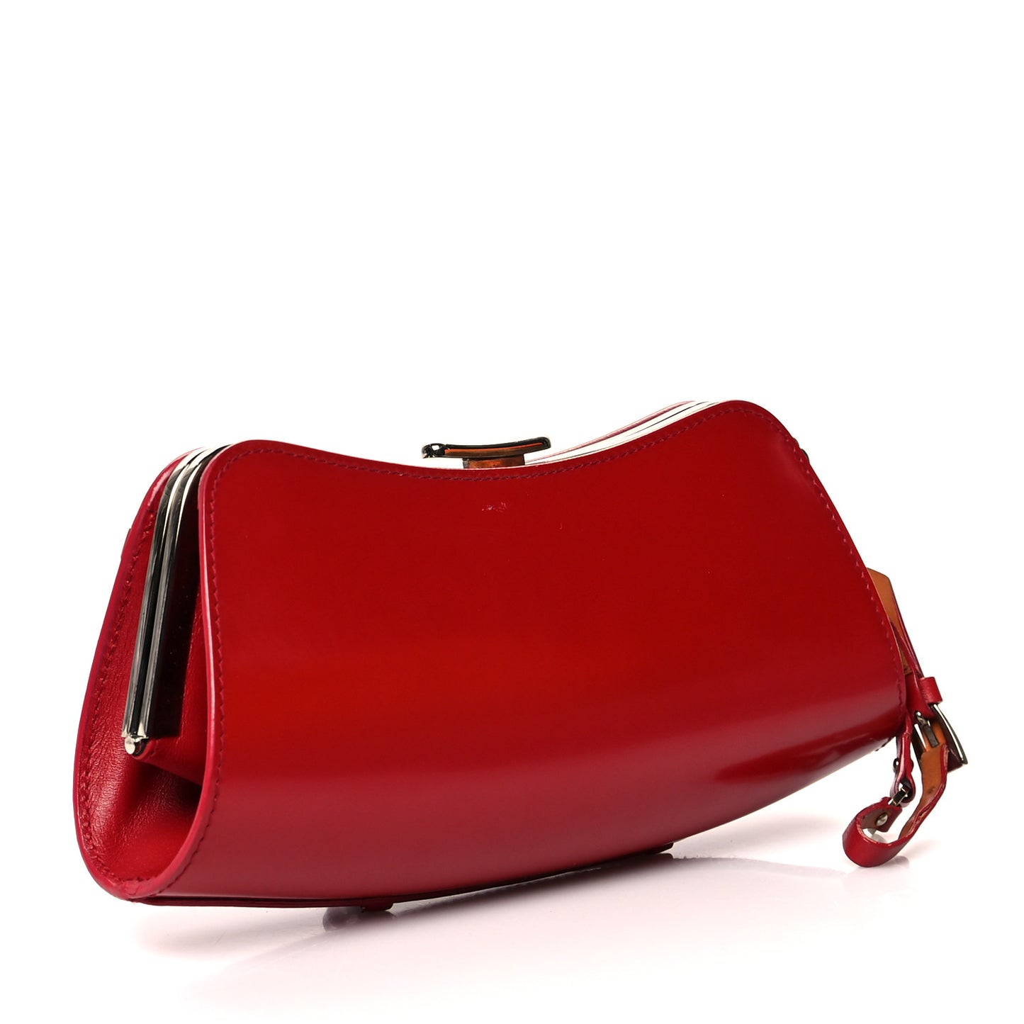 Glazed Calfskin Bondage Wristlet Clutch Rouge