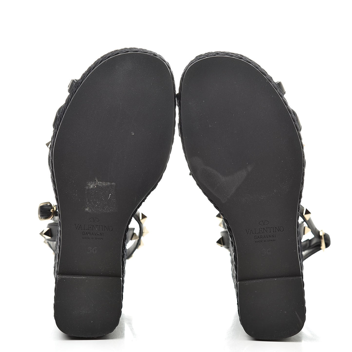 Calfskin Rockstud Ankle Strap Torchon Espadrille 25/95mm Wedge Sandals 36 Black