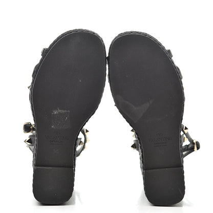 Valentino Garavani Calfskin Rockstud Ankle Strap Torchon Espadrille 25/95mm Wedge Sandals 36 Black 5 of 10