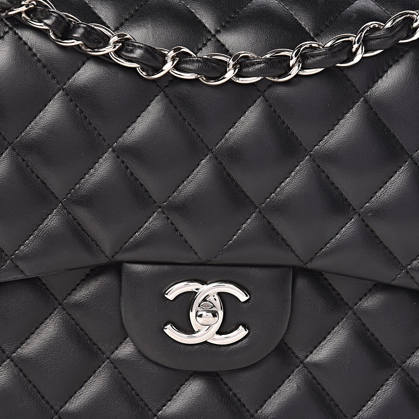 Lambskin Quilted Jumbo Double Flap Black