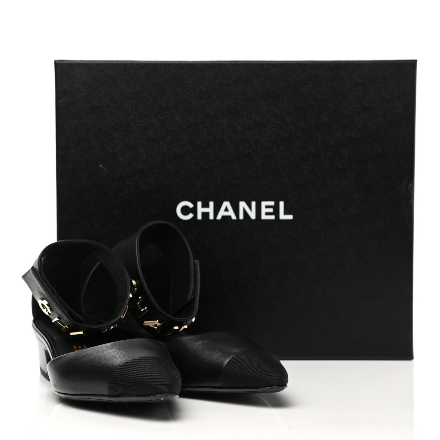 Chanel Lambskin Grosgrain Cap Toe Logo Ankle Strap Pumps 37 Black 9 of 9