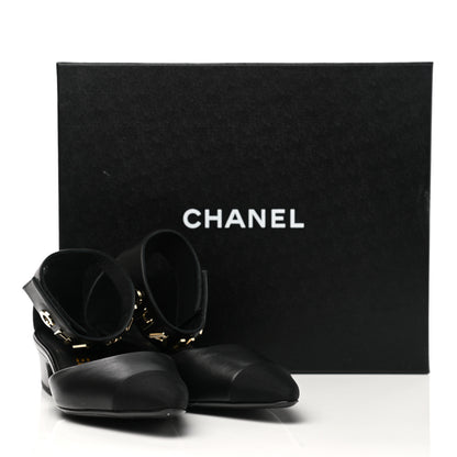 Chanel Lambskin Grosgrain Cap Toe Logo Ankle Strap Pumps 37 Black 9 of 9