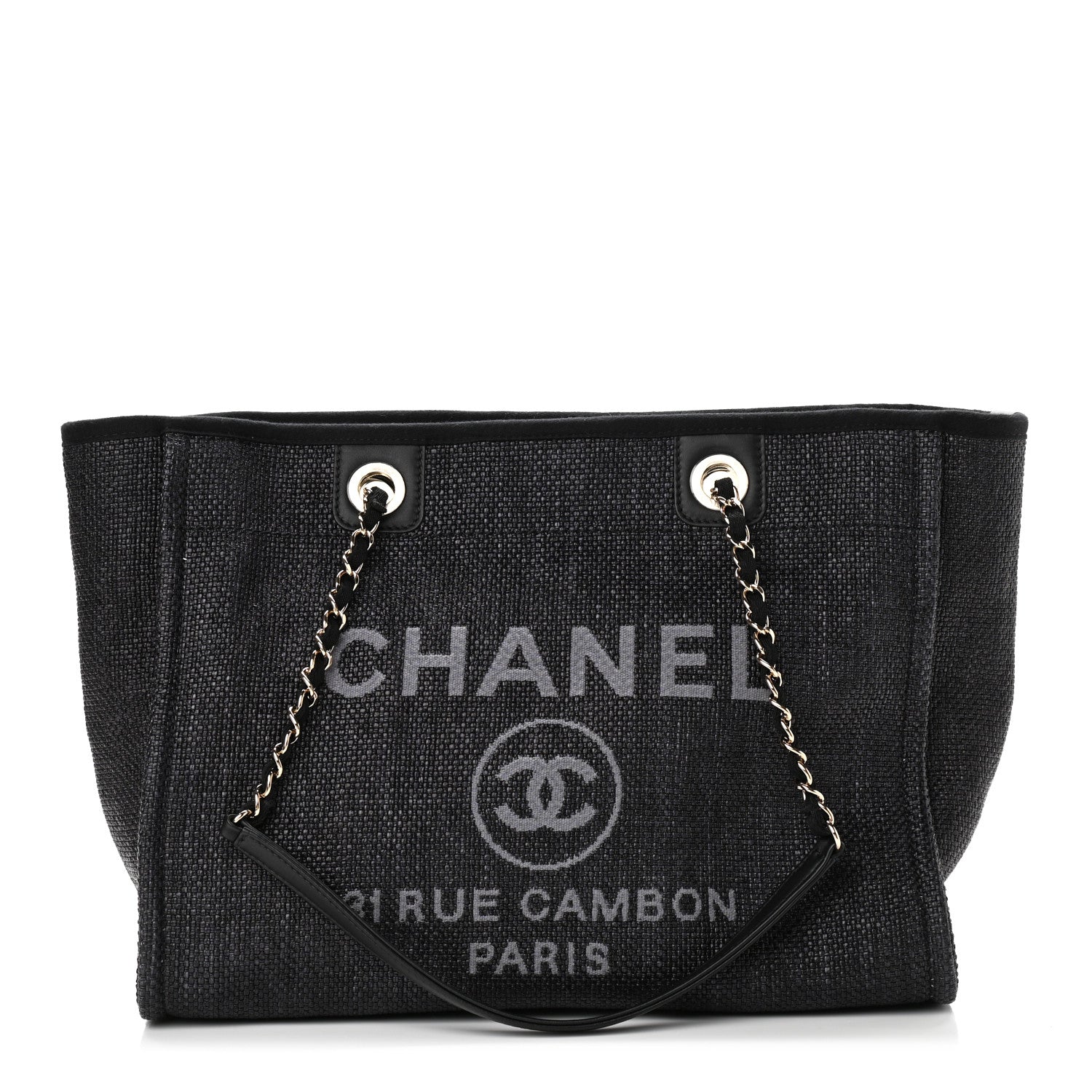 Chanel Woven Straw Raffia Small Deauville Tote Black 1 of 10