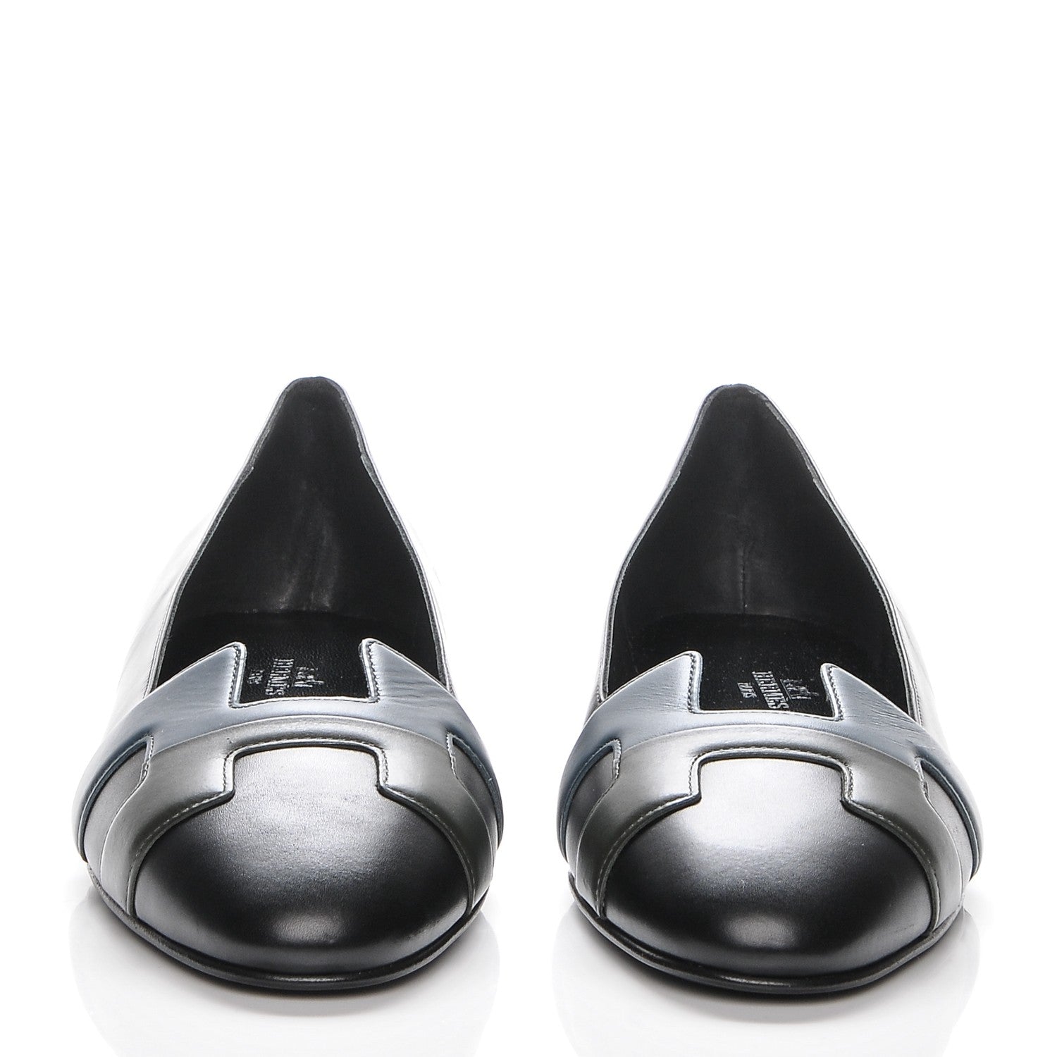 Hermes Box Calfskin Nice Ballerina Flats 38 Black Bleu Ardoise Cedre 4 of 8
