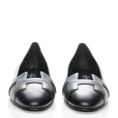 Hermes Box Calfskin Nice Ballerina Flats 38 Black Bleu Ardoise Cedre 4 of 8