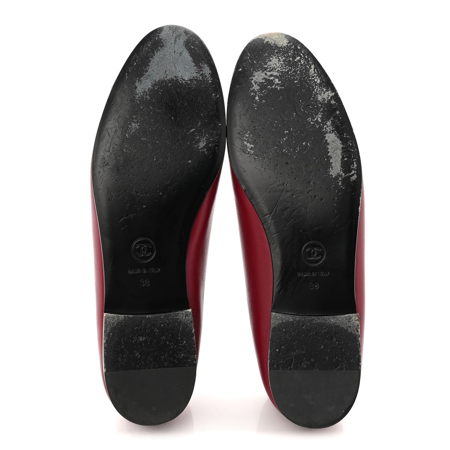 Chanel Lambskin Cap Toe CC Ballerina Flats 38 Burgundy Black 6 of 9