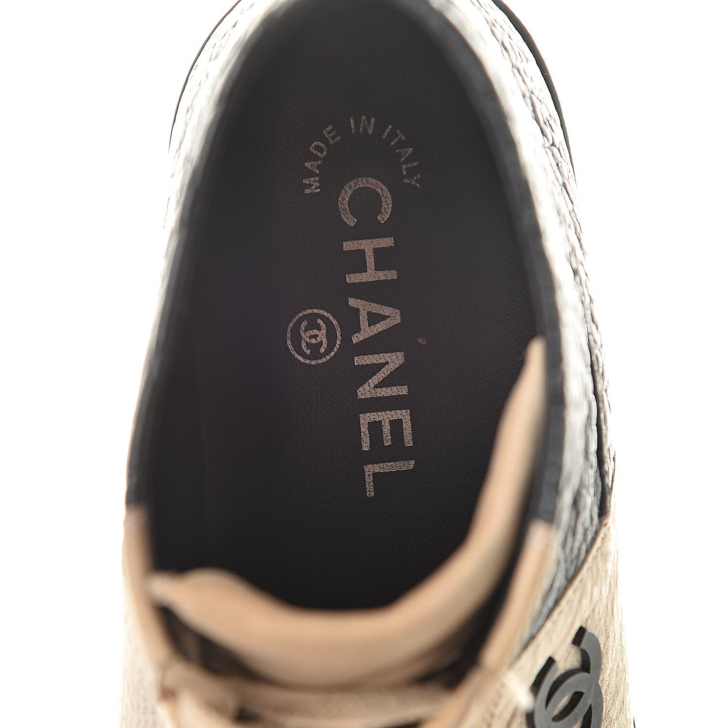 Washed Lambskin Quilted Lace Up CC Sneakers 39.5 Black Beige