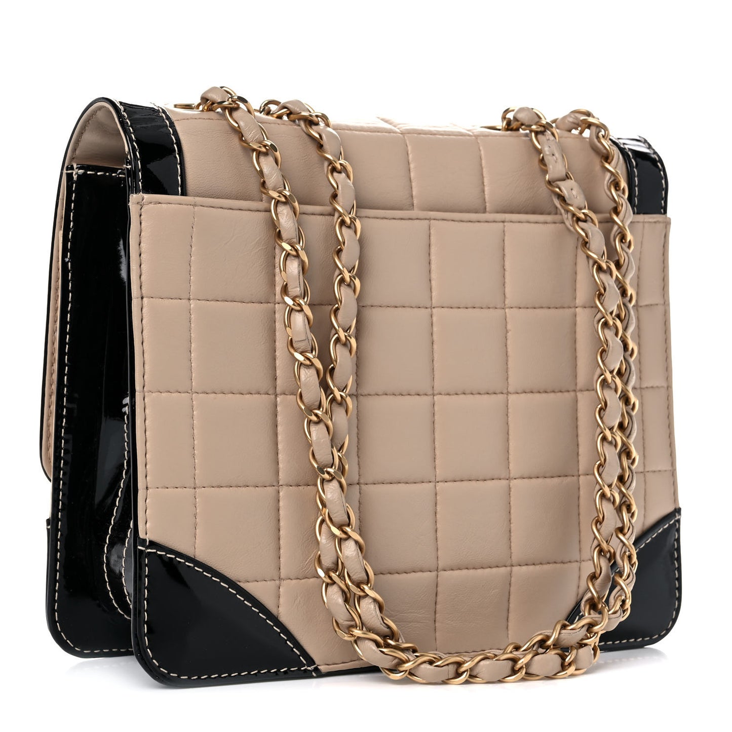 Lambskin Patent Chocolate Bar Flap Beige Black