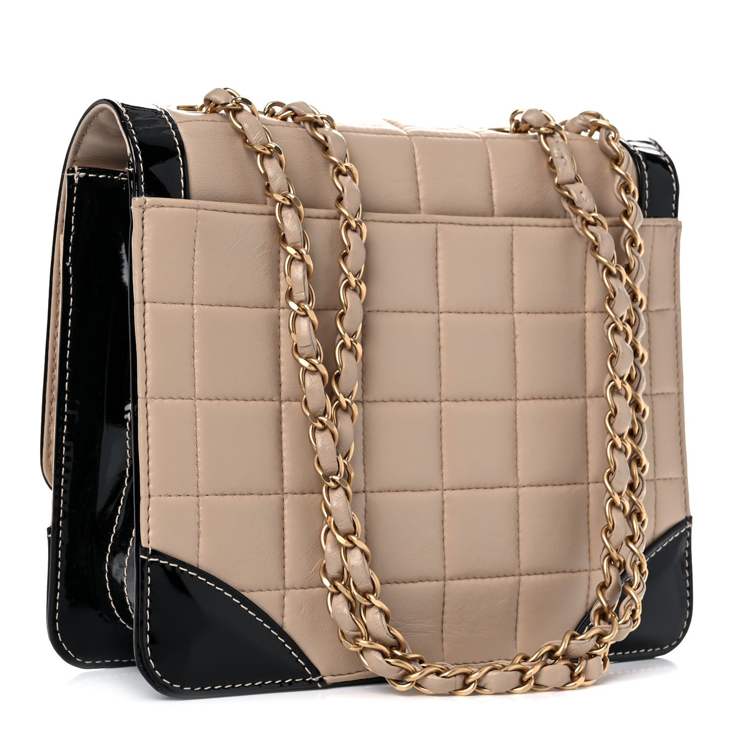 Chanel Lambskin Patent Chocolate Bar Flap Beige Black 2 of 15