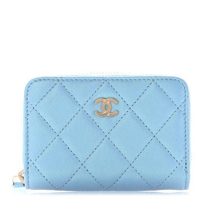 Chanel Iridescent Calfskin Quilted Zip Coin Purse Wallet Light Blue 1 of 7