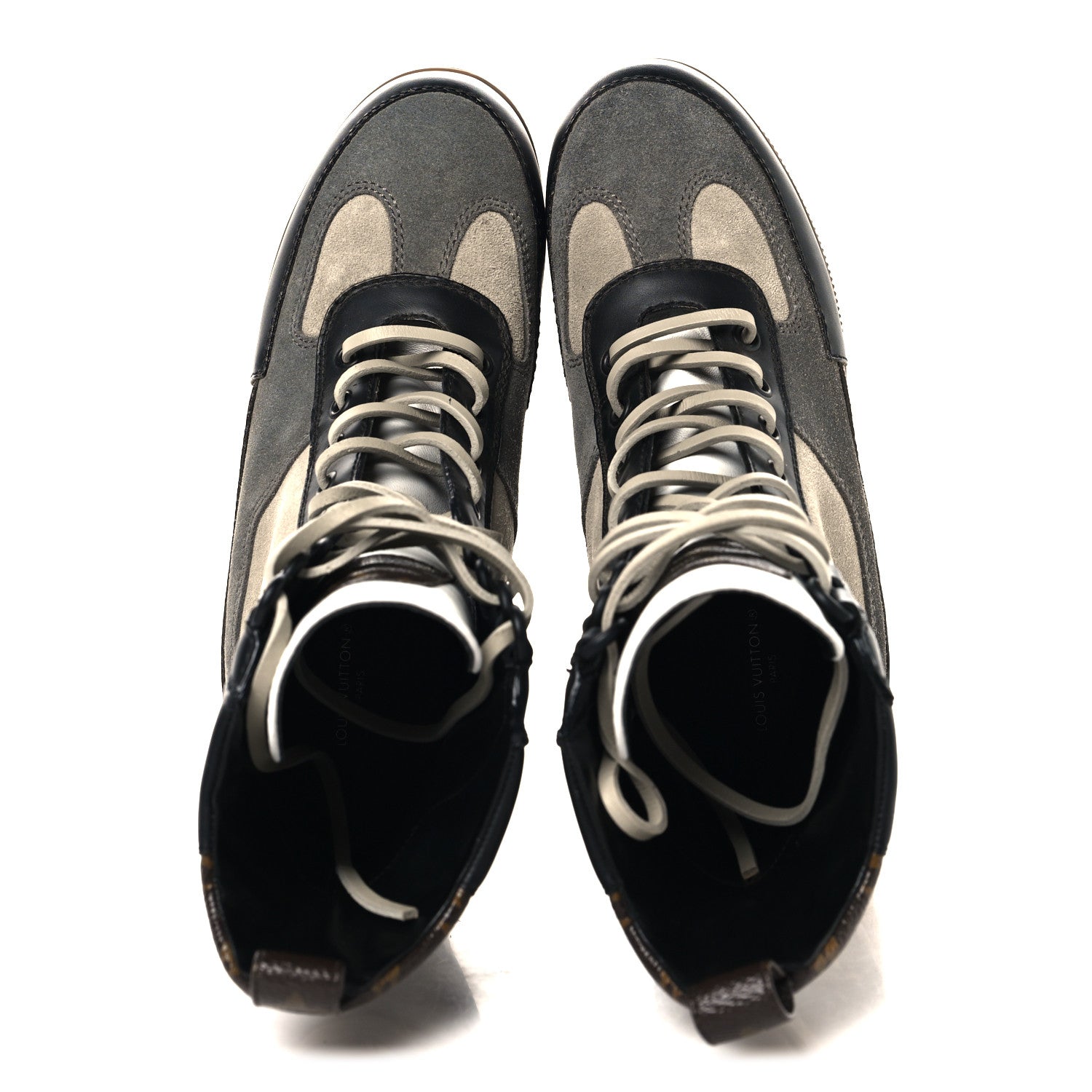 Louis Vuitton Suede Calfskin Monogram Laureate Platform Desert Boots 37 Grey 2 of 10