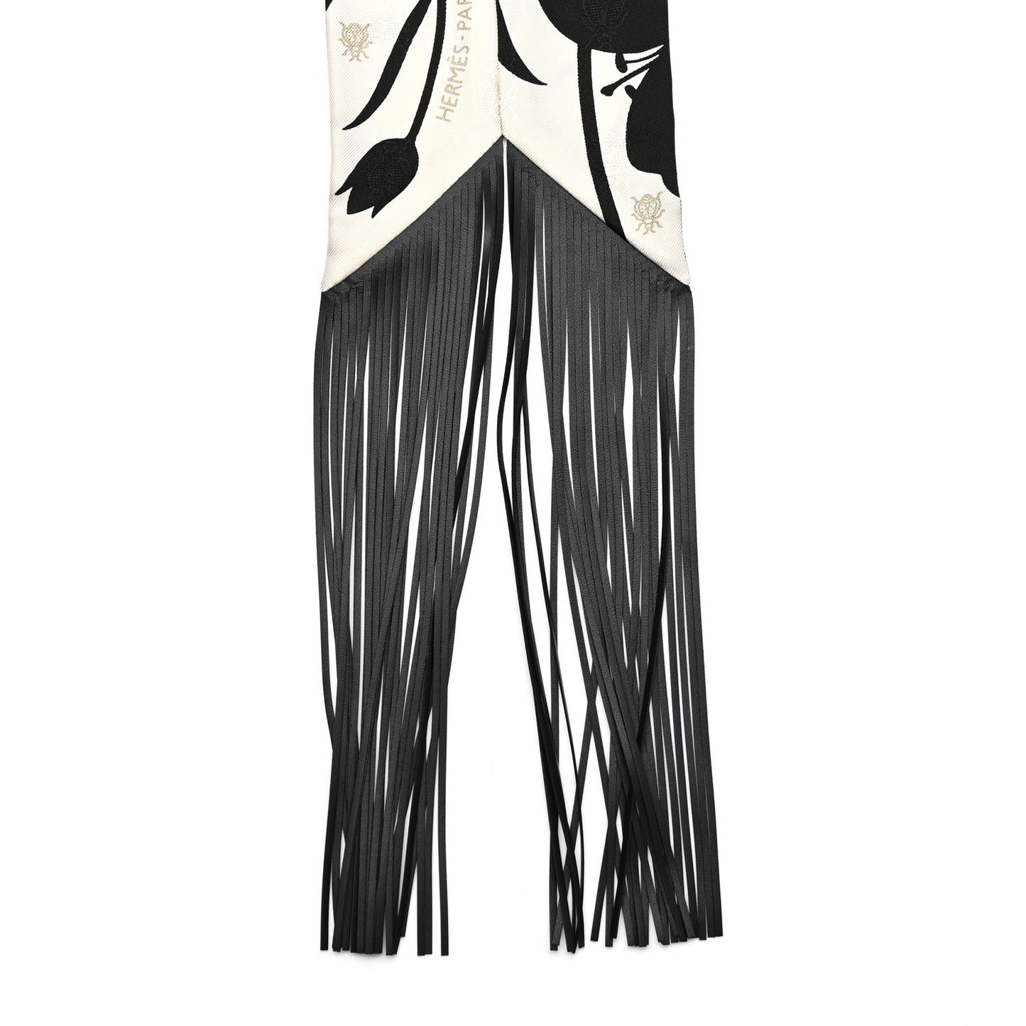 Silk Calfskin Bouquet Final Fringed Twilly Creme Black
