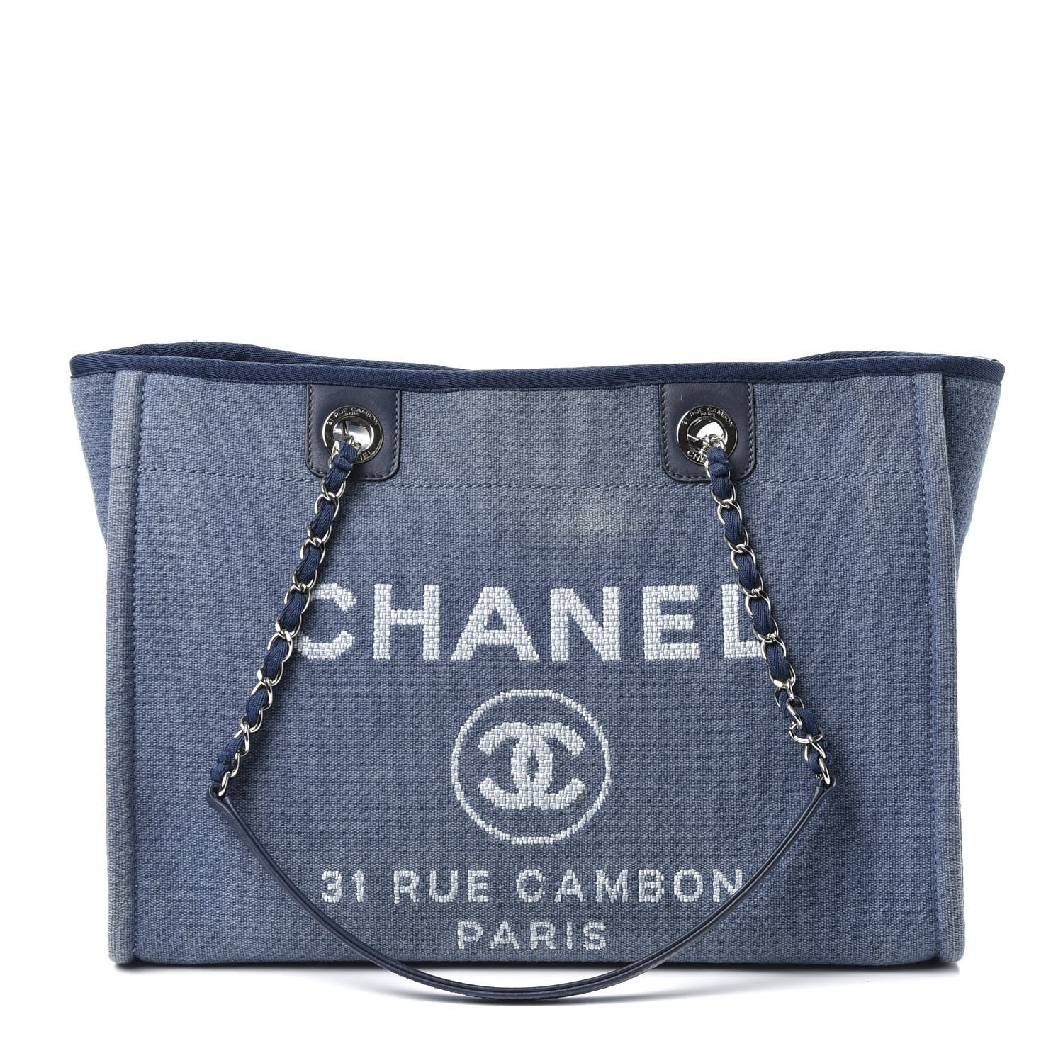 Chanel Canvas Small Deauville Tote Denim Blue 1 of 9