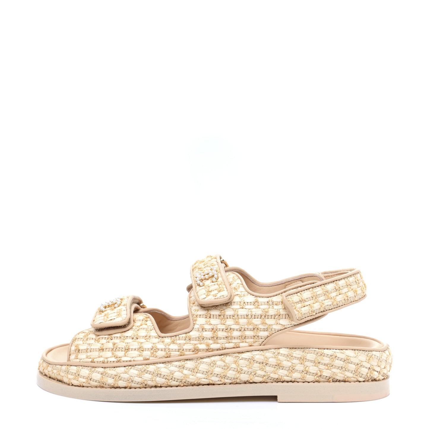 Braided Fabric Velcro Dad Sandals 39 Beige