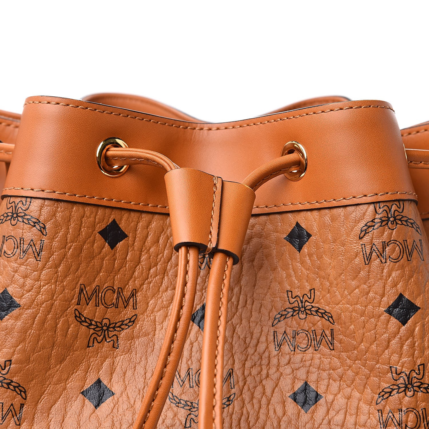 MCM Visetos Small Heritage Drawstring Bucket Bag Cognac 8 of 11